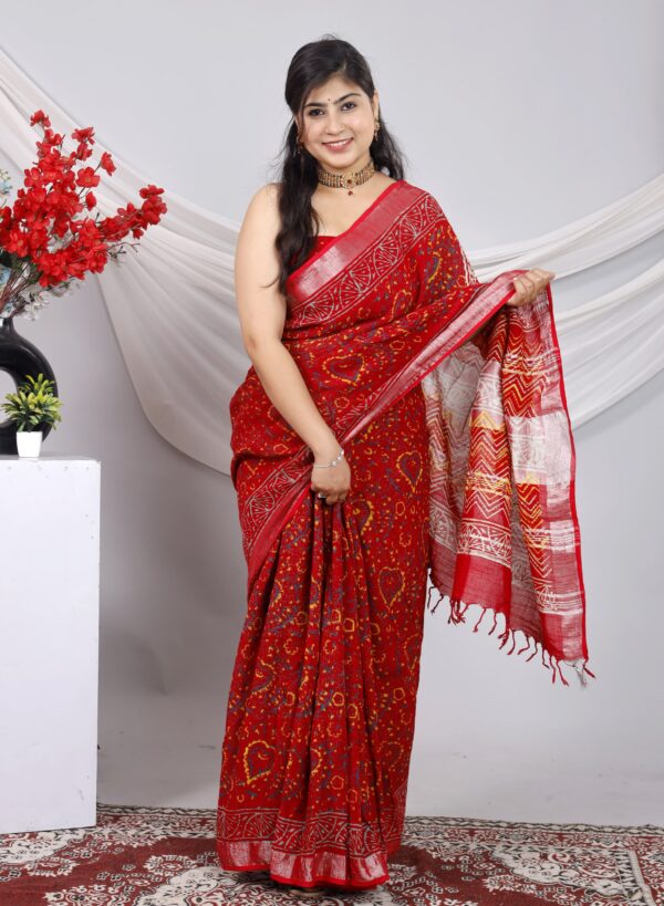 Hand Block Print Linen Cotton Saree