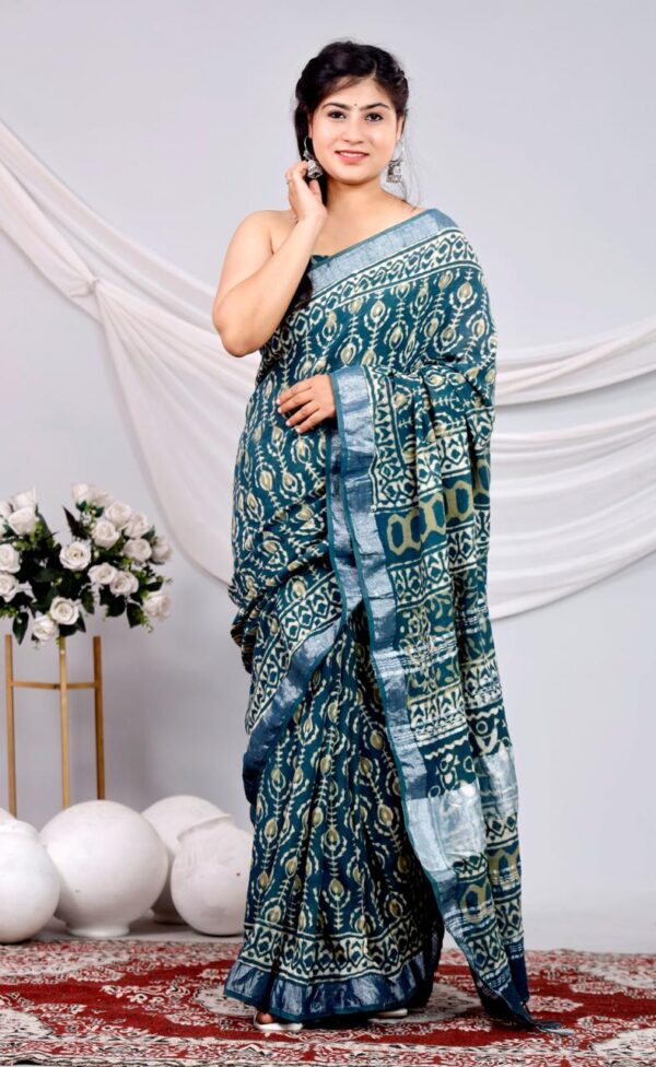 Hand Block Print Linen Cotton Saree
