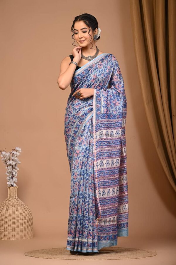 Hand Block Print Chandri Silk Saree