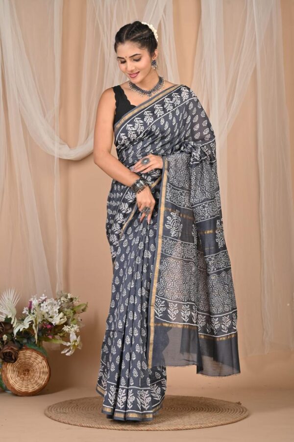 Hand Block Print Chandri Silk Saree