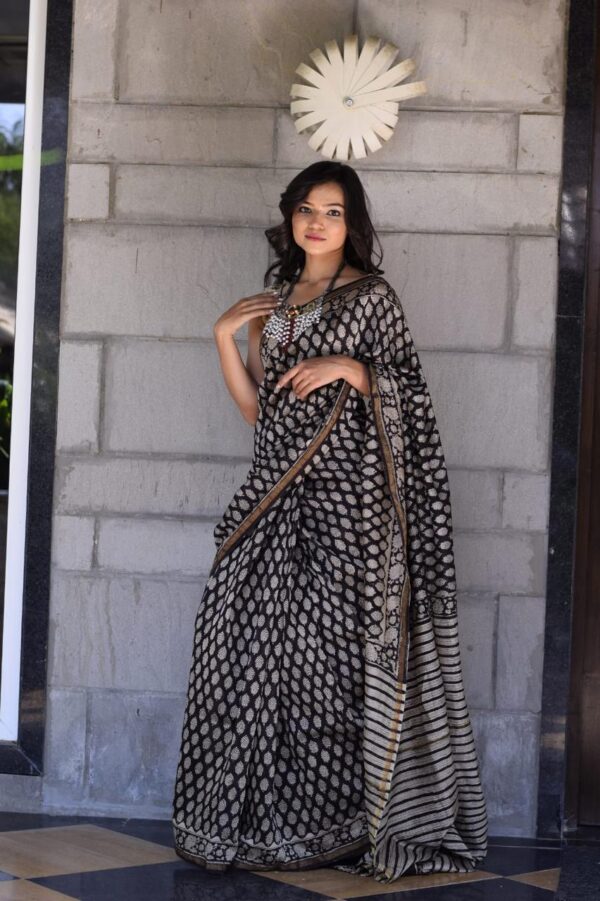 Hand Block Print Chandri Silk Saree