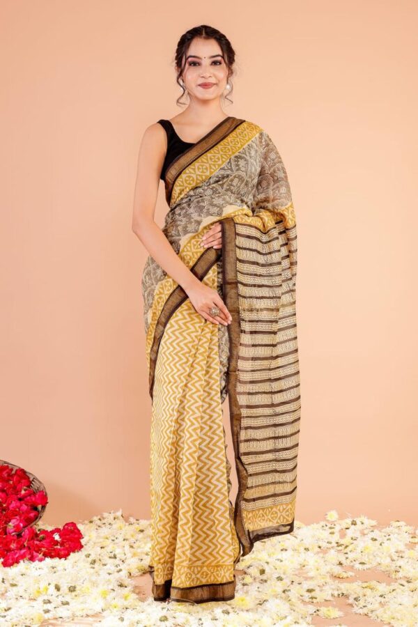 Block Print Maheshwari Silk Saree