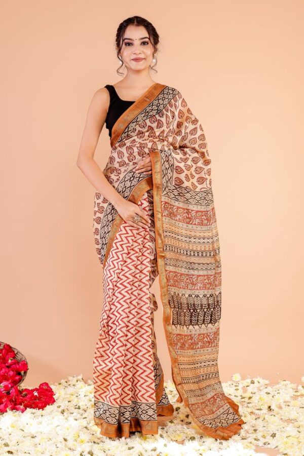 Block Print Maheshwari Silk Saree
