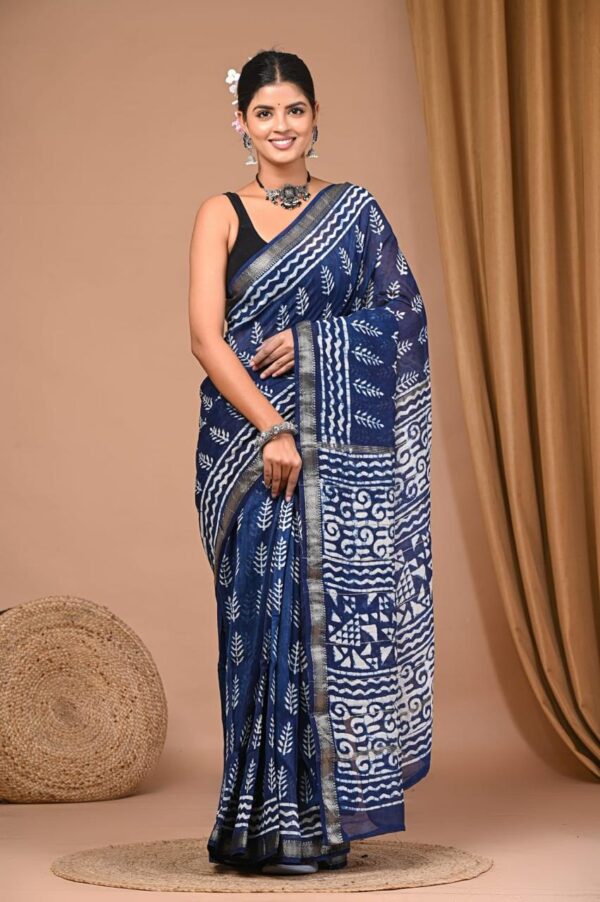 Block Print Maheshwari Silk Saree