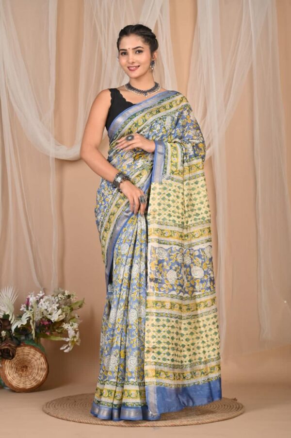 Block Print Maheshwari Silk Saree