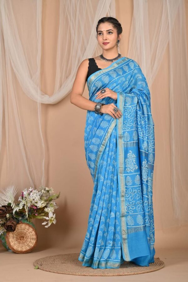 Block Print Maheshwari Silk Saree