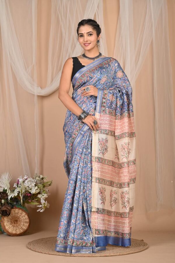 Block Print Maheshwari Silk Saree