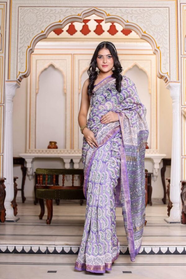 Block Print Maheshwari Silk Saree
