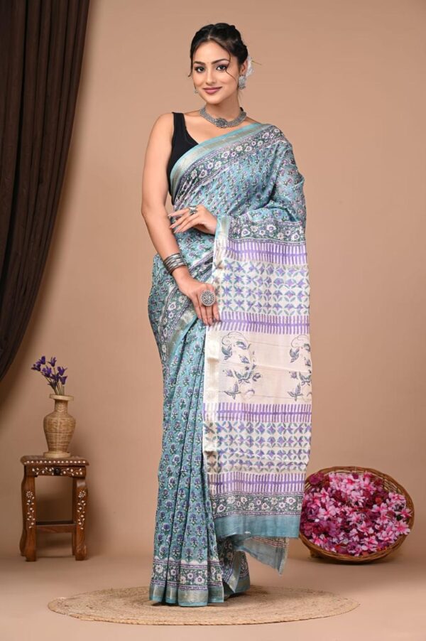 Block Print Maheshwari Silk Saree