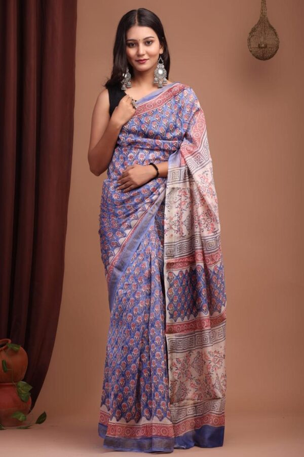 Block Print Maheshwari Silk Saree