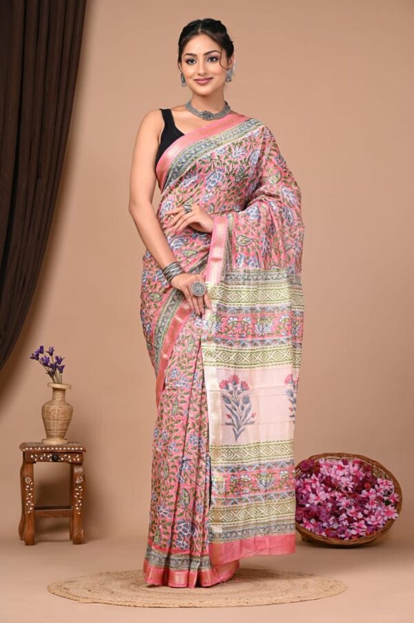 Block Print Maheshwari Silk Saree