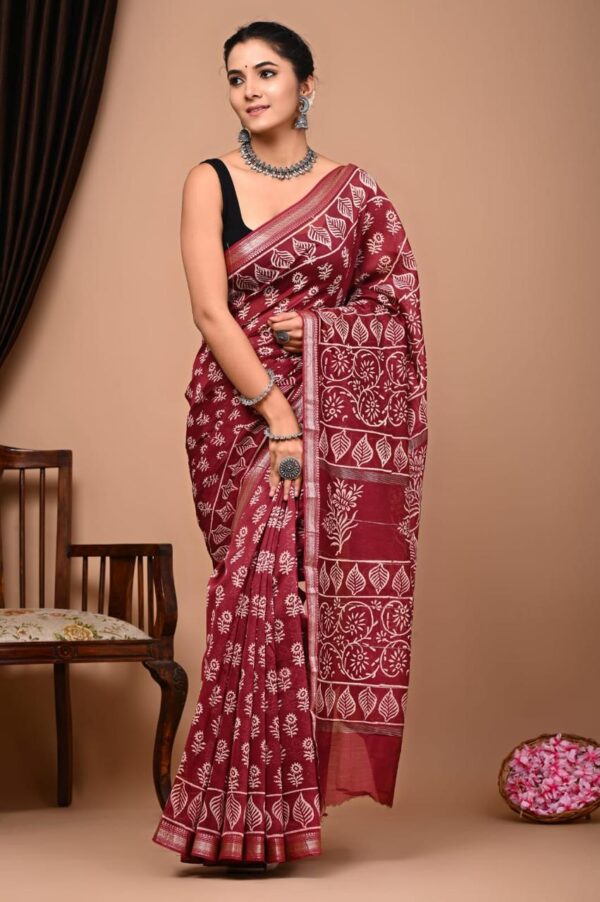 Block Print Maheshwari Silk Saree