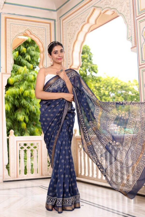 Block Print Maheshwari Silk Saree