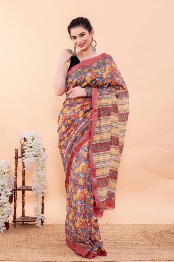 Block Print Maheshwari Silk Saree
