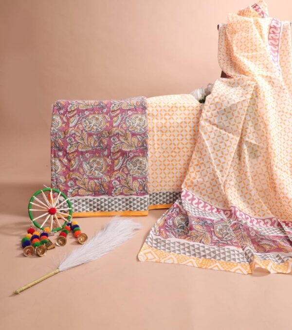 Block Print Cotton Suit With Cotton Dupatta