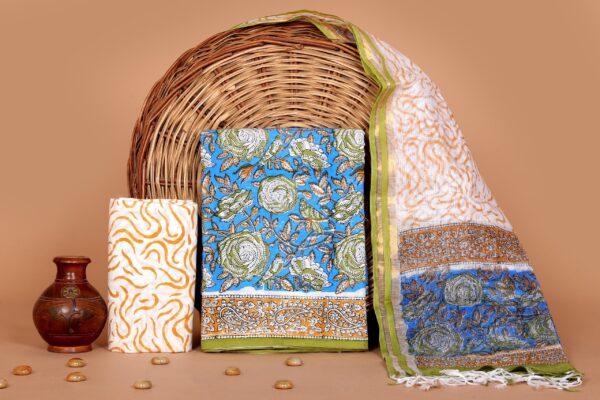Hand Block Print Kantha Suit With Kota Doriya Dupatta