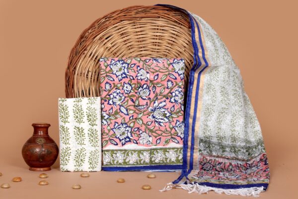 Hand Block Print Kantha Suit With Kota Doriya Dupatta