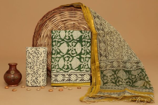 Hand Block Print Kantha Suit With Kota Doriya Dupatta