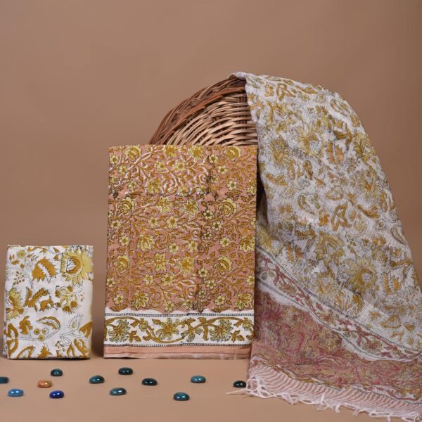 Block Print Cotton Suit With kota Doriya Dupatta
