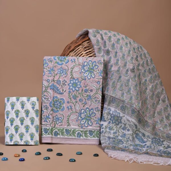 Block Print Cotton Suit With kota Doriya Dupatta