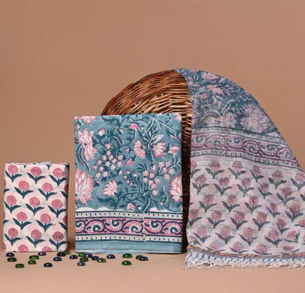 Block Print Cotton Suit With kota Doriya Dupatta