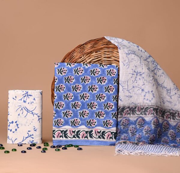 Block Print Cotton Suit With kota Doriya Dupatta