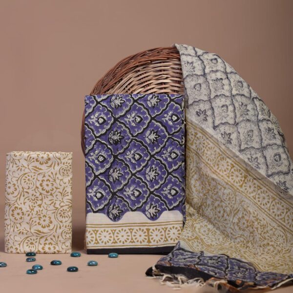 Block Print Cotton Suit With kota Doriya Dupatta