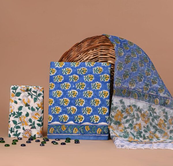 Block Print Cotton Suit With kota Doriya Dupatta