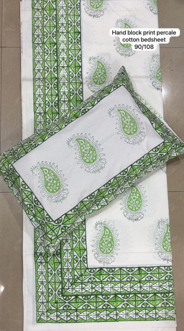 Block Print Percale Bed Sheet With 2 Pillows