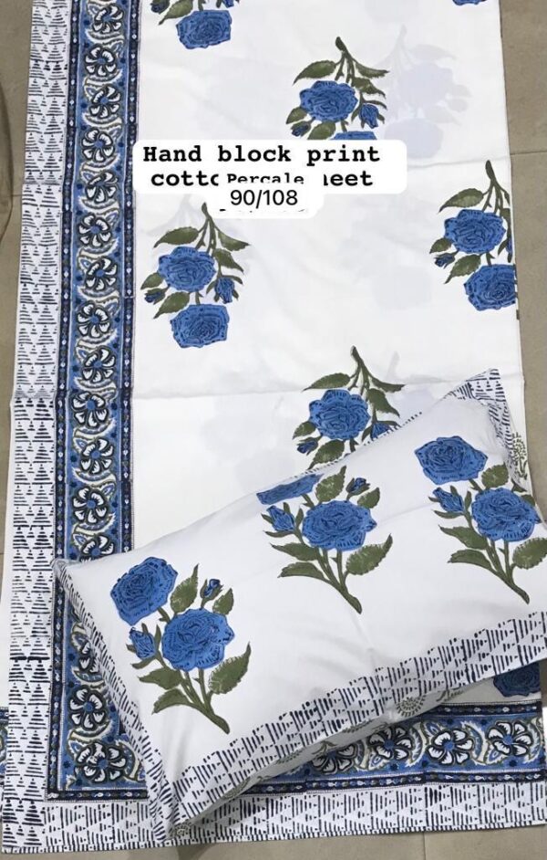 Block Print Percale Bed Sheet With 2 Pillows