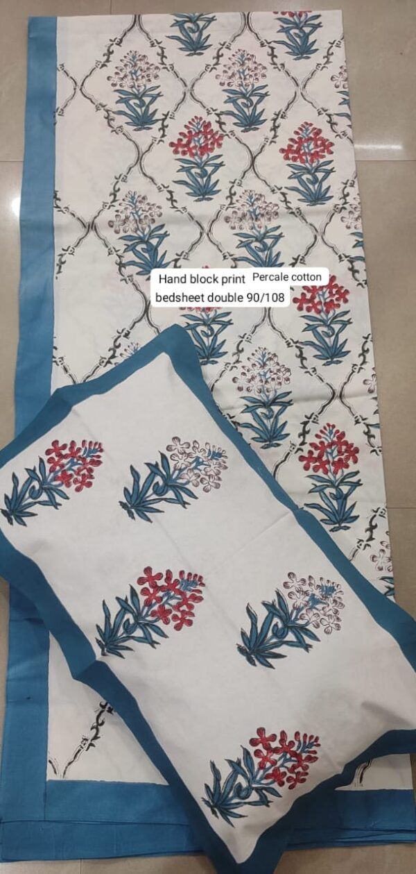 Block Print Percale Bed Sheet With 2 Pillows