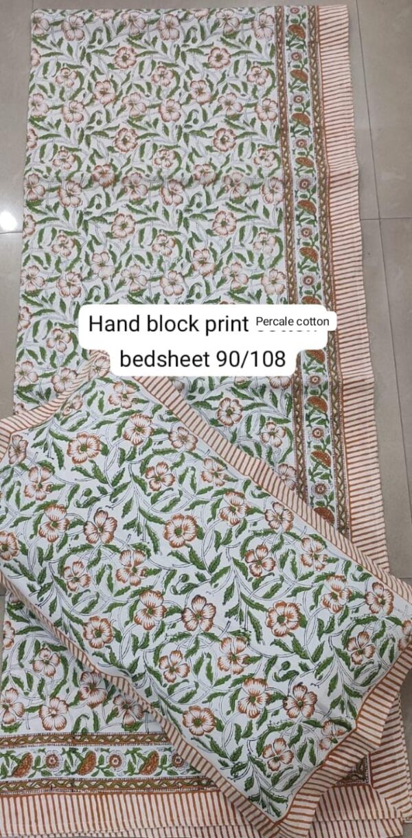 Block Print Percale Bed Sheet With 2 Pillows