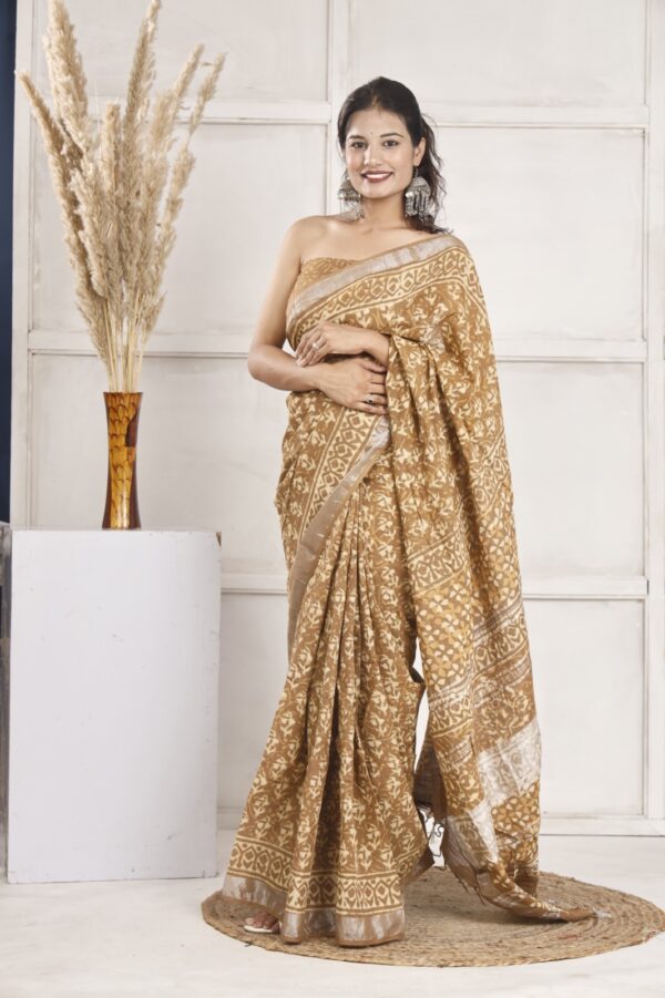 Hand Block Print Linen Cotton Saree