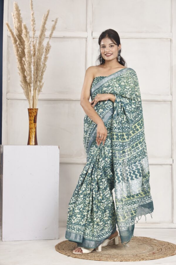 Hand Block Print Linen Cotton Saree