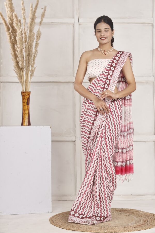 Hand Block Print Linen Cotton Saree