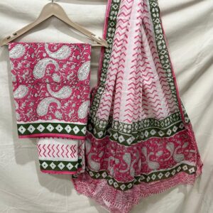 Block Print Cotton Suit With Cotton Dupatta