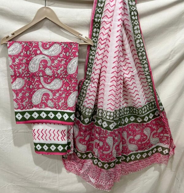 Block Print Cotton Suit With Cotton Dupatta