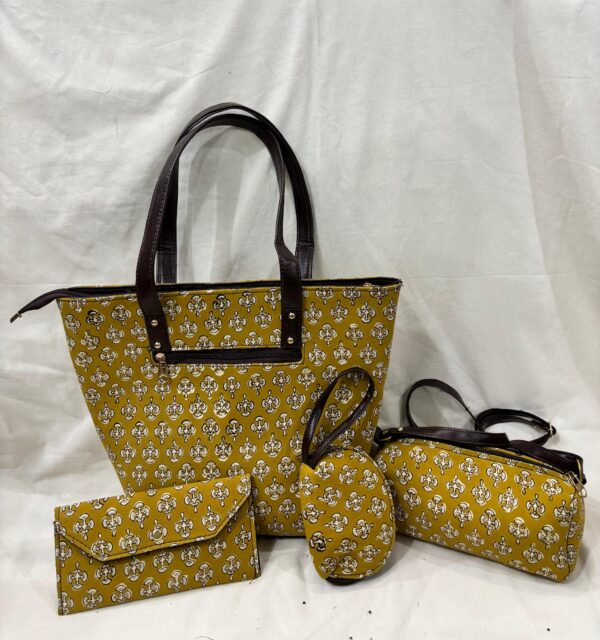 Jaipuri Print Cotton 4 Pcs Bag Set
