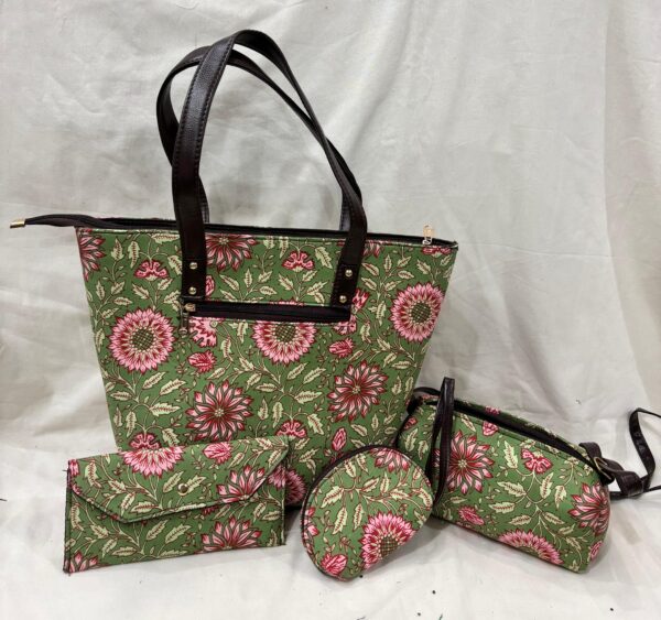 Jaipuri Print Cotton 4 Pcs Bag Set
