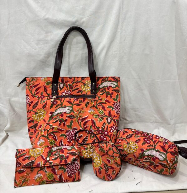 Jaipuri Print Cotton 4 Pcs Bag Set
