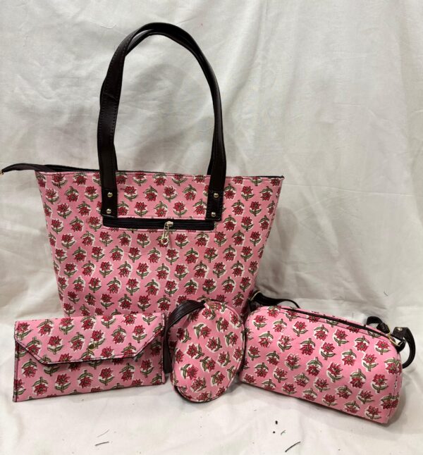 Jaipuri Print Cotton 4 Pcs Bag Set