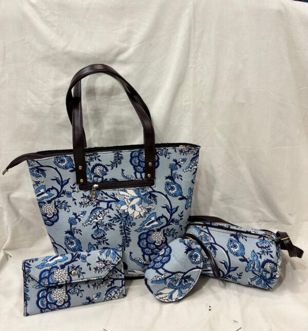Jaipuri Print Cotton 4 Pcs Bag Set