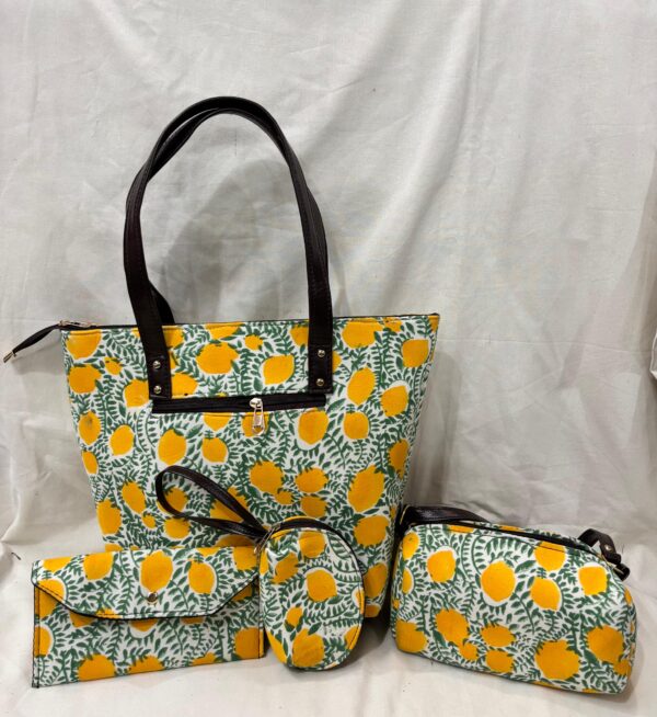 Jaipuri Print Cotton 4 Pcs Bag Set