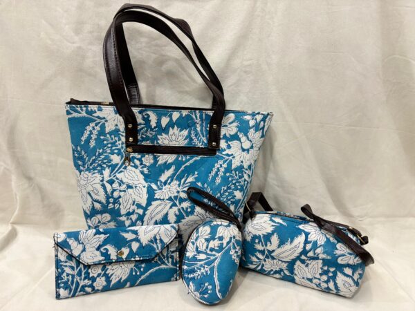 Jaipuri Print Cotton 4 Pcs Bag Set