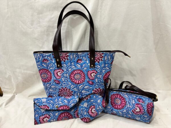 Jaipuri Print Cotton 4 Pcs Bag Set