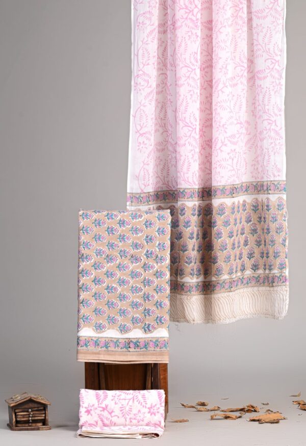 Block Print Cotton Suit With Cotton Dupatta