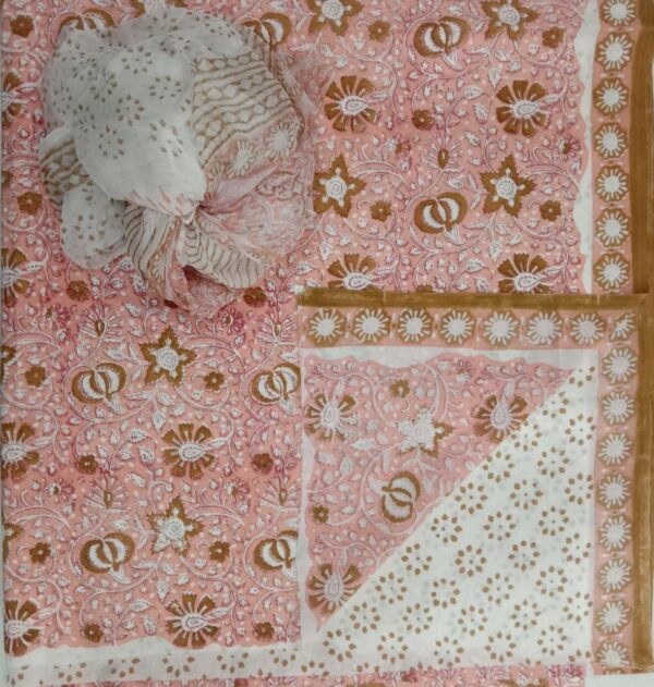 Hand Block Print Cotton Suit With Chiffon Dupatta