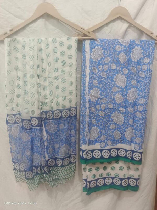 Hand Block Print Cotton Suit With Chiffon Dupatta