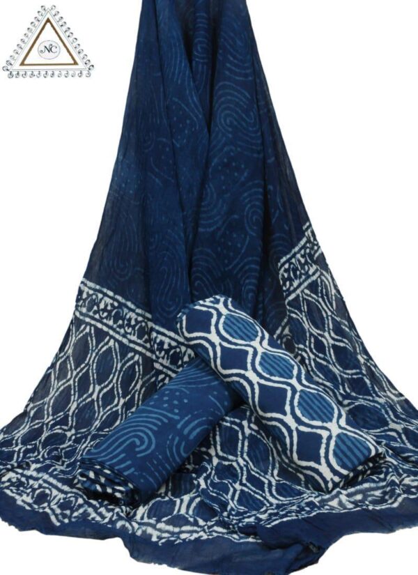 Hand Block Print Cotton Suit With Chiffon Dupatta