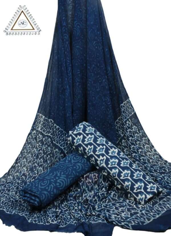 Hand Block Print Cotton Suit With Chiffon Dupatta